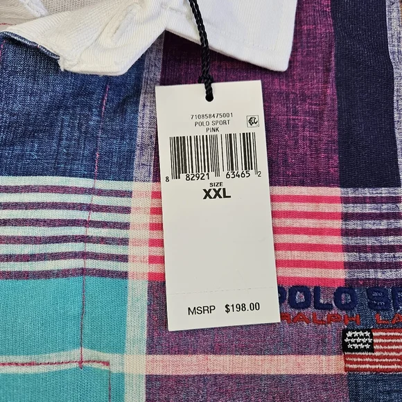 Ralph Lauren Polo Sport Classic Fit Pink Madras Plaid Rugby Shirt Men's Size XXL